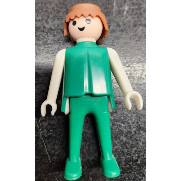Vintage Playmobil Figure 1974 Green Outfit Brown Hair Collectible Toy Doll - Picture 1 of 9